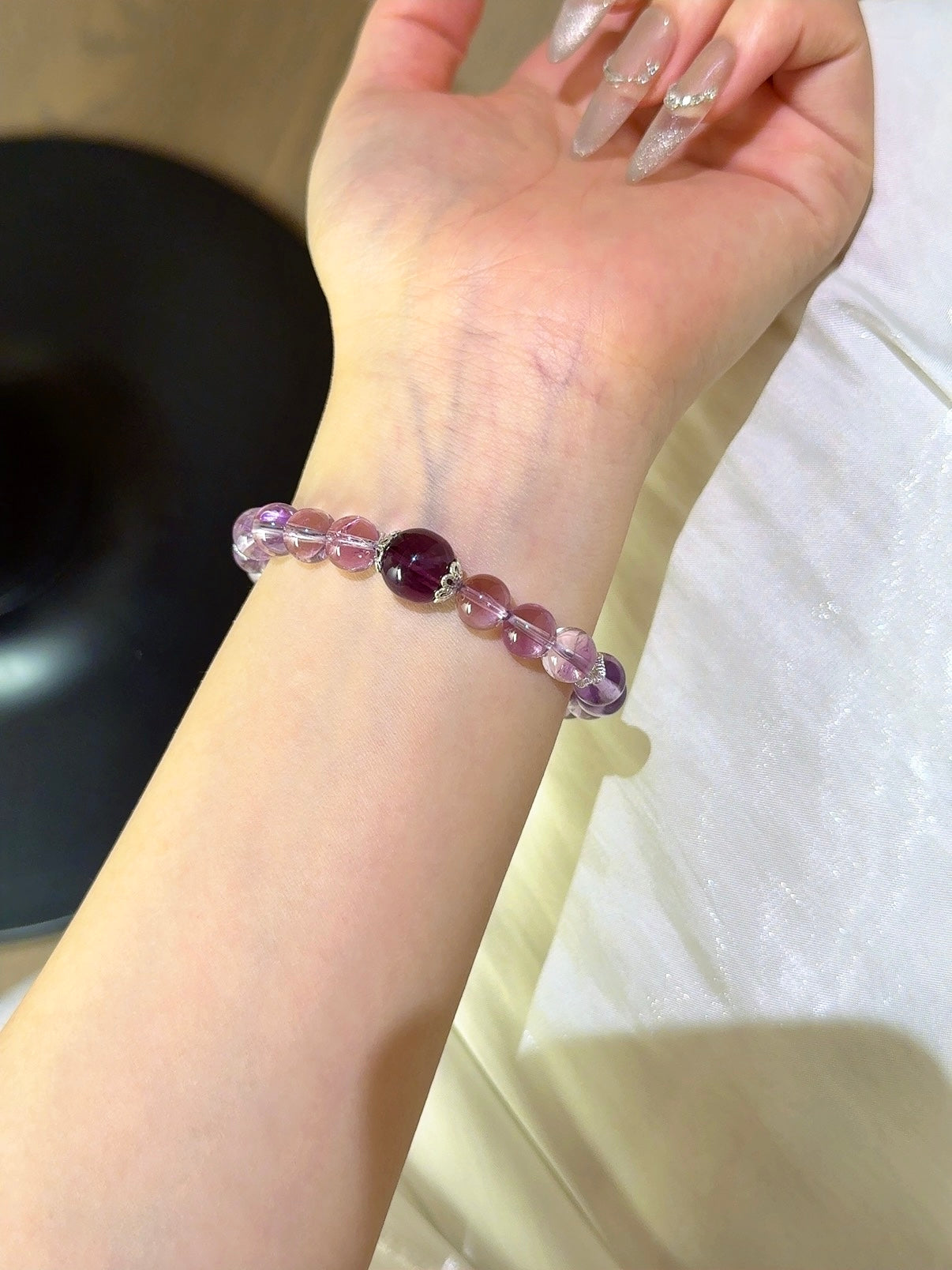 ▫️▪️ Amethyst amethyst mica white crystal cube bracelet
